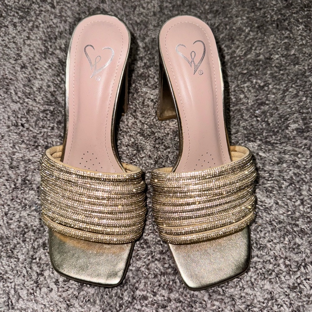 Chunky gold heels